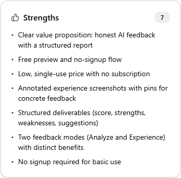 Strengths list from the analyze report