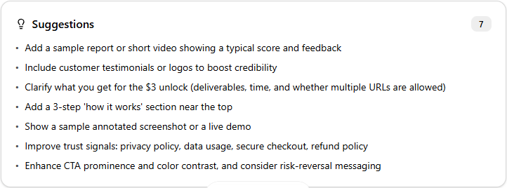 Suggestions list from the analyze report